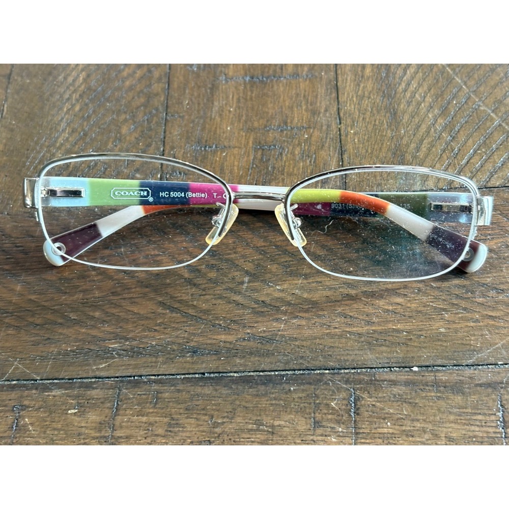 COACH Bettie HC 5004 9031 Silver 53-16 135 Rectangle Eye Glasses Red Brown Arm